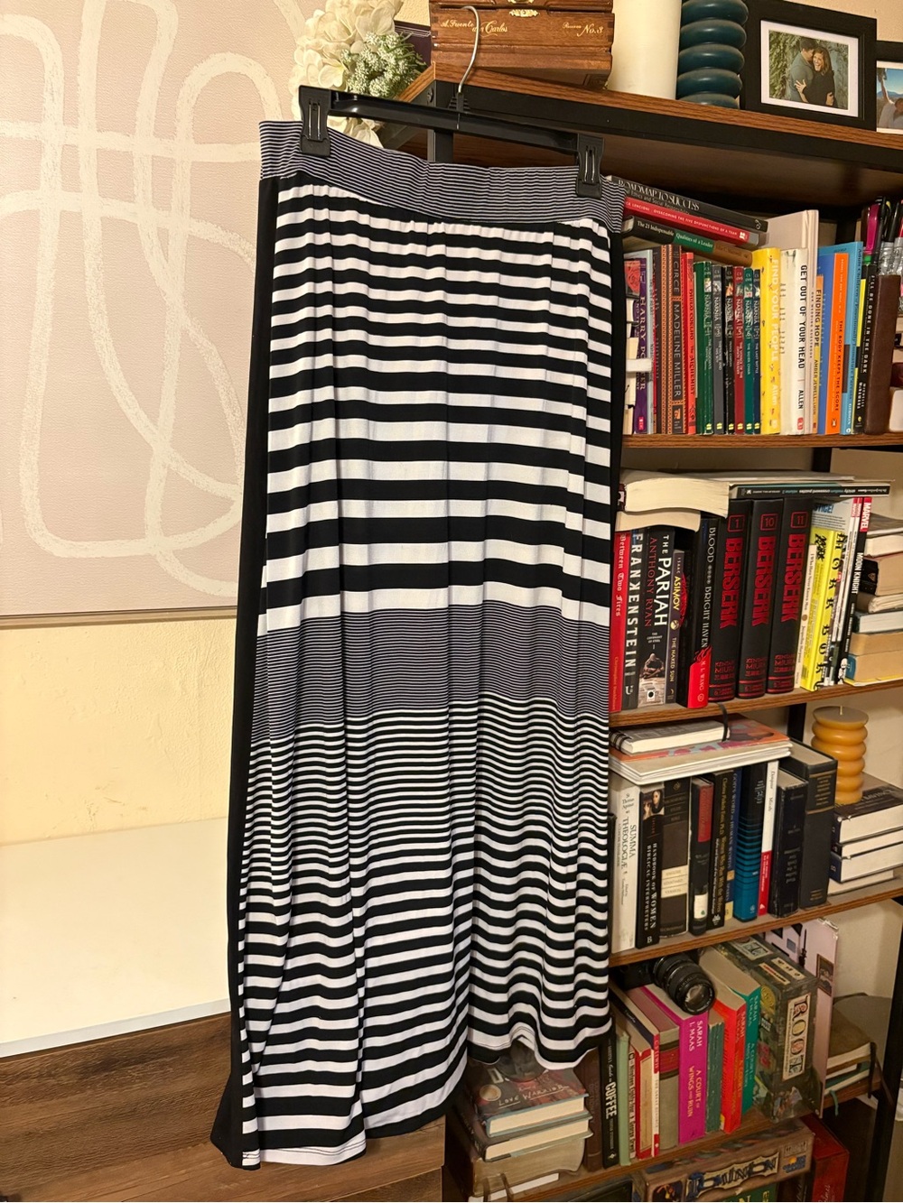 PerSeption Concept Black and White Striped Maxi Skirt